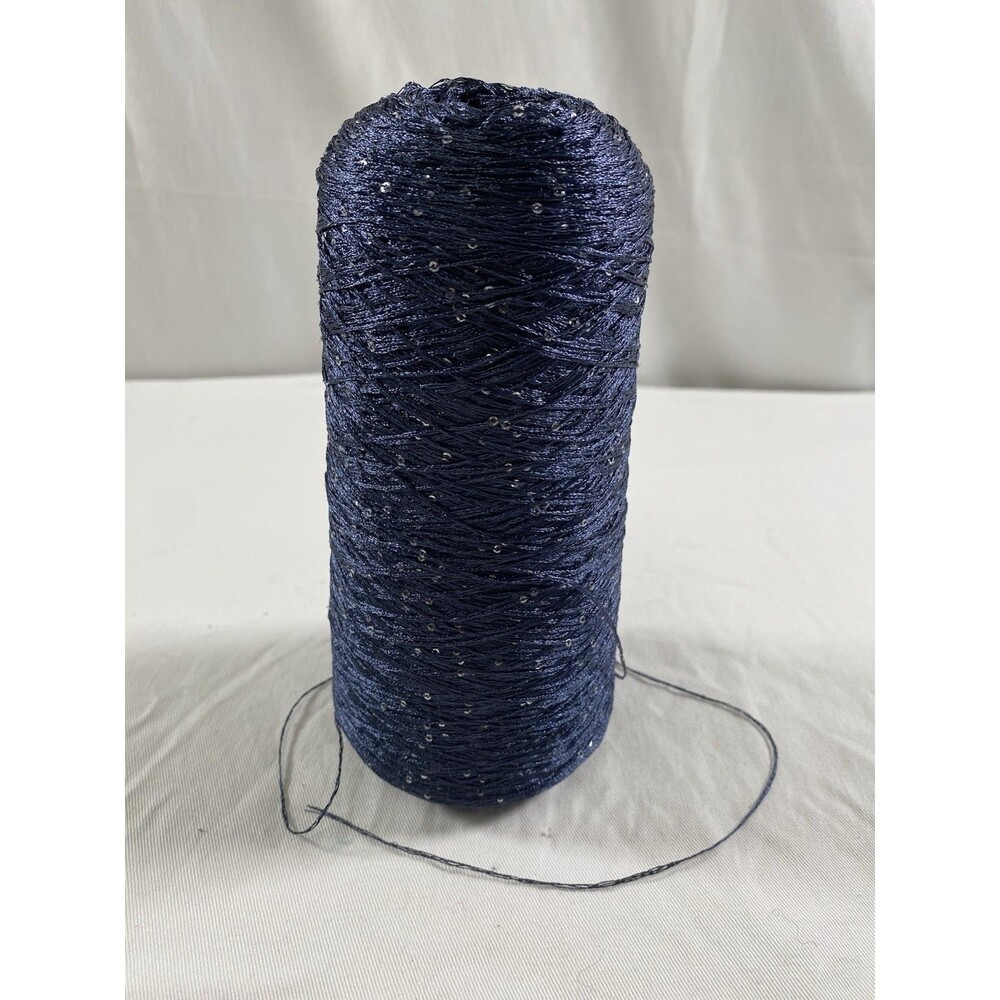 Fancy Cone Yarn Navy Silver Sequins Clothes Thread Needlework 330g #706
